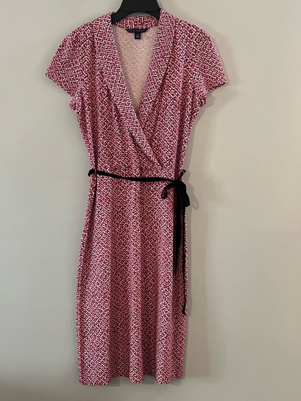 Banana Republic Pink Pattern Wrap Dress Size 6 Espresso Tie V-Neck Short Sleeve